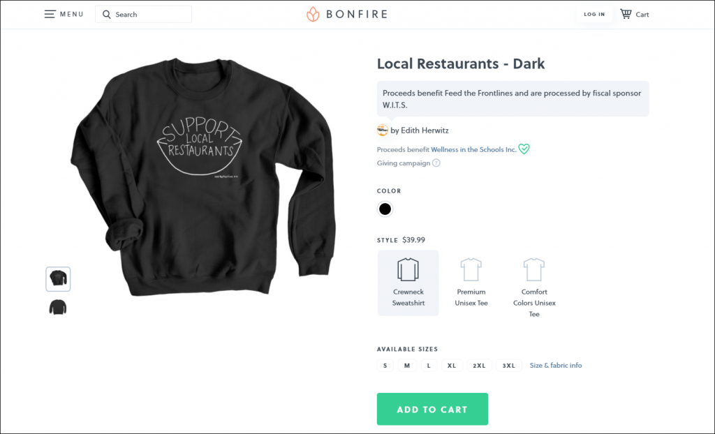 Bonfire, a type of fundraising event software, offers an easy well to sell nonprofit merchandise.