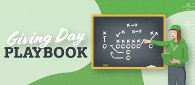 Giving Day Playbook cover image of a coach explaining a sports play using a chalk board.