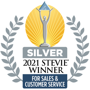 Image of Silver Stevie Award badge for Sales and Customer Service