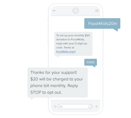 Accept recurring donations through text message with bill-to-carrier.